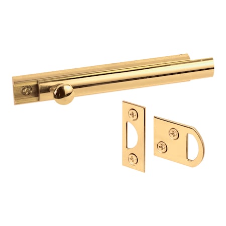 Prime-Line 4 in. Surface Bolt, Solid Brass, Polished Brass Finish Single Pack U 9961